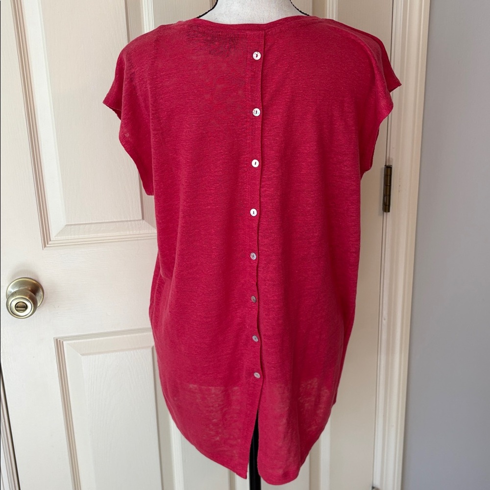 NWT Tahari 100% Linen Button Back Cap Sleeve Top Red size Large - Picture 5 of 9